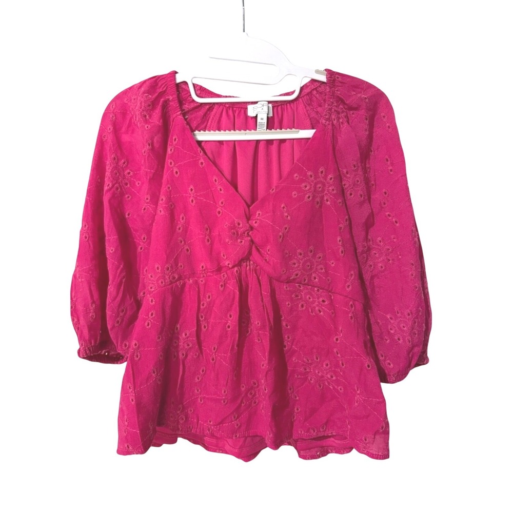 Sofia by Sofia Vergara Hot Pink Eyelet Blouse Size Medium
